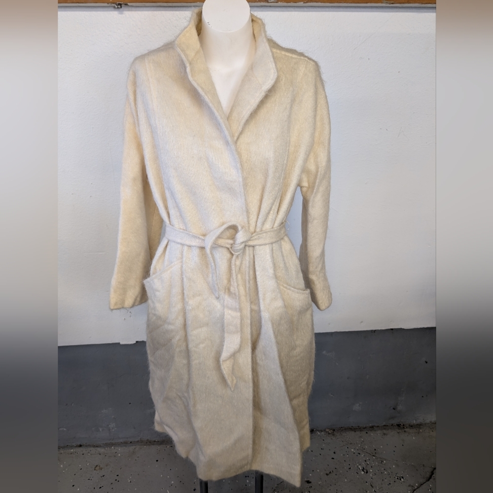 Vintage Coat I. Magnin 1970's Wool Cream Belted  Size M